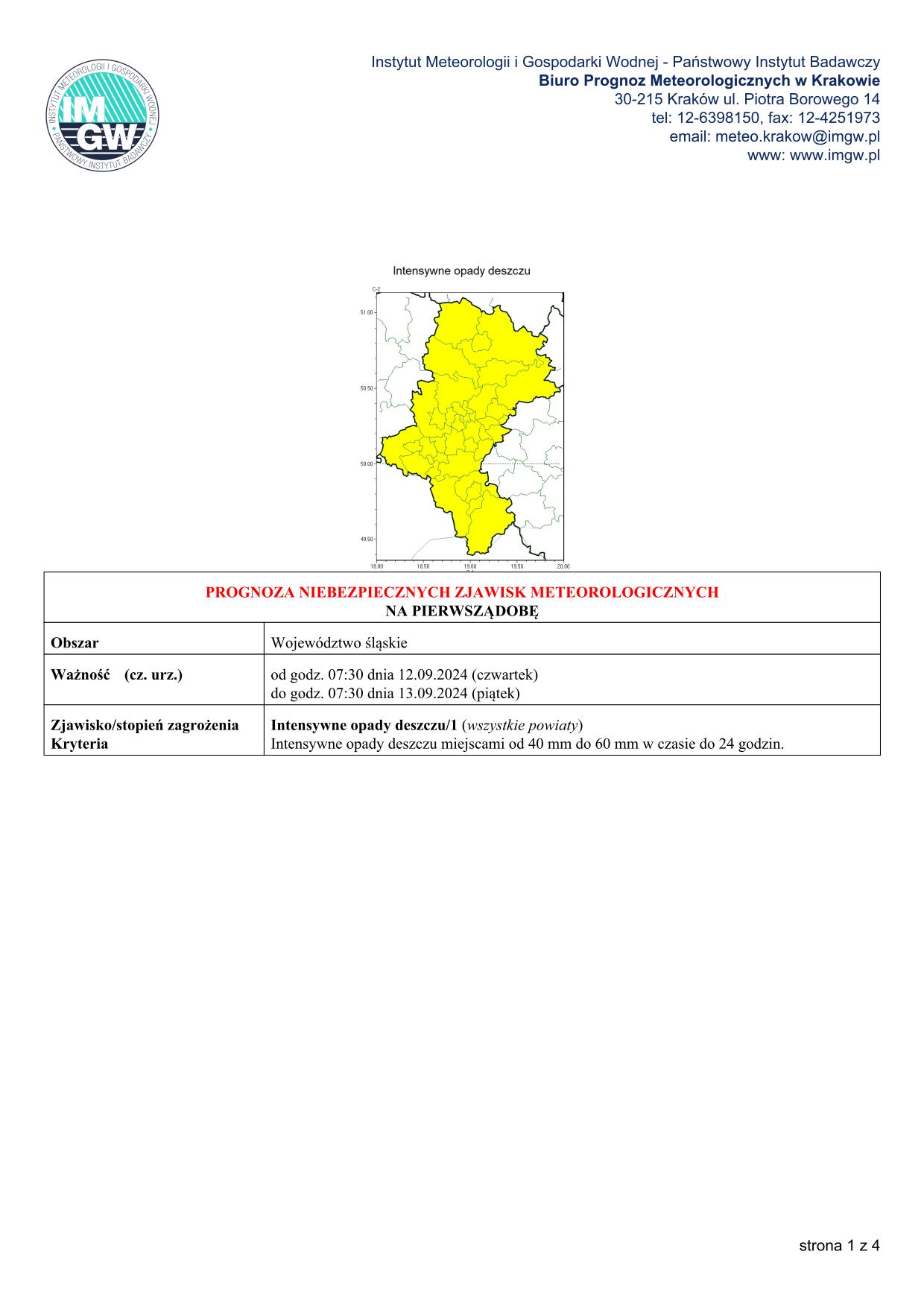 mapa wystąpienia zjawiska