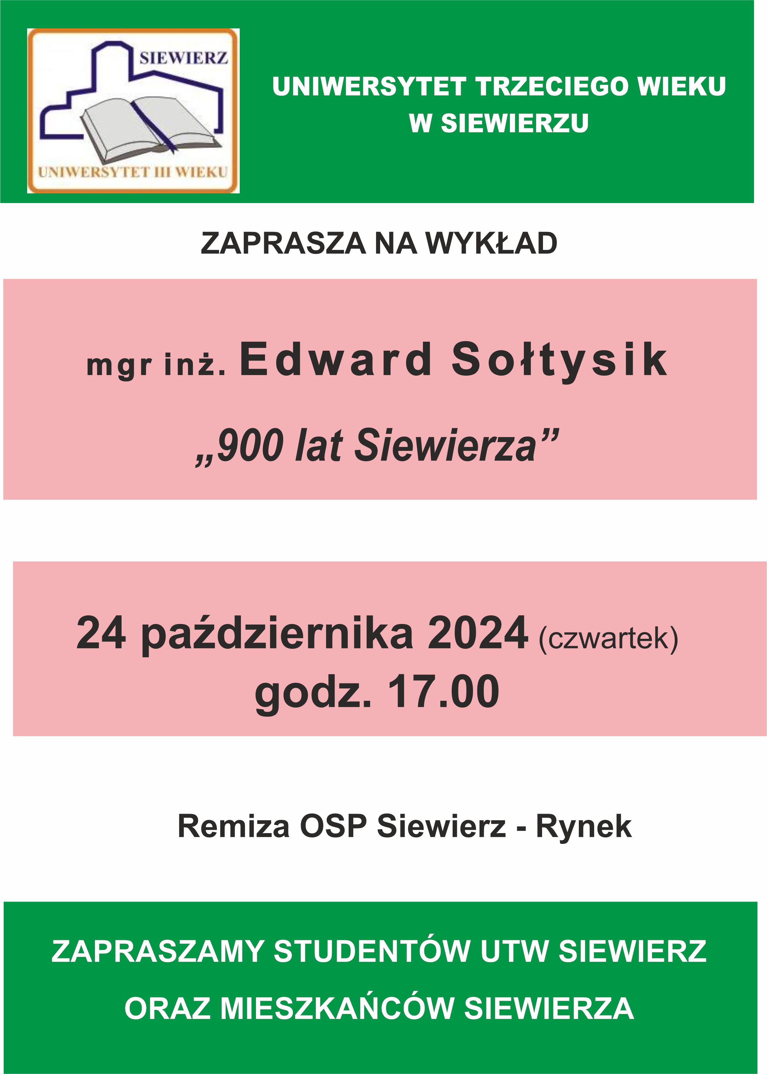 Wykład Sołtysik - plakat informacyjny