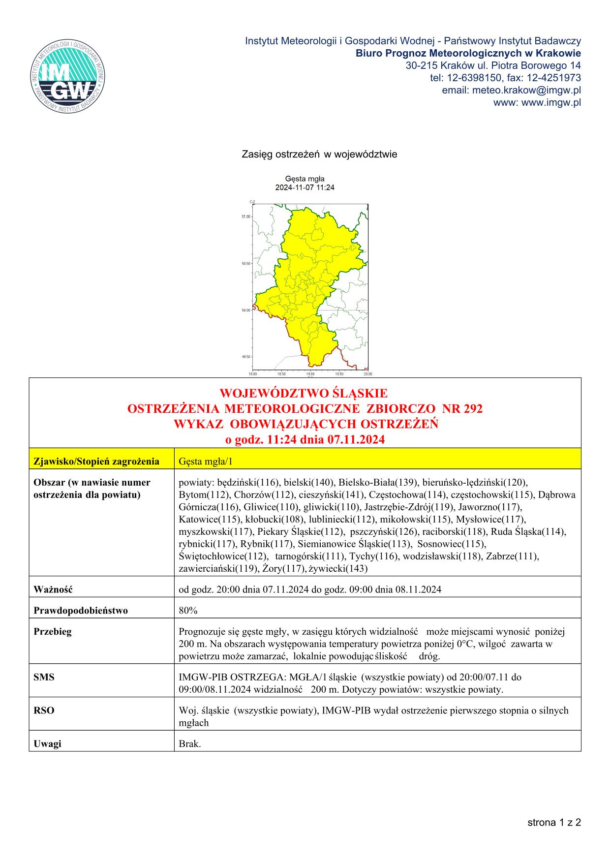 mapa wystąpienia zjawiska