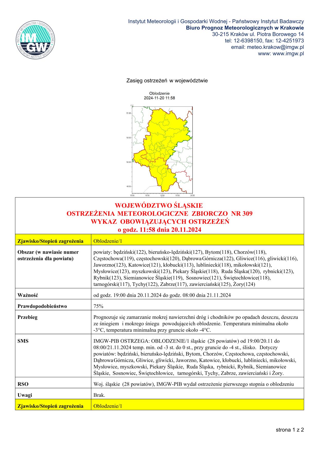 mapa wystąpienia zjawiska