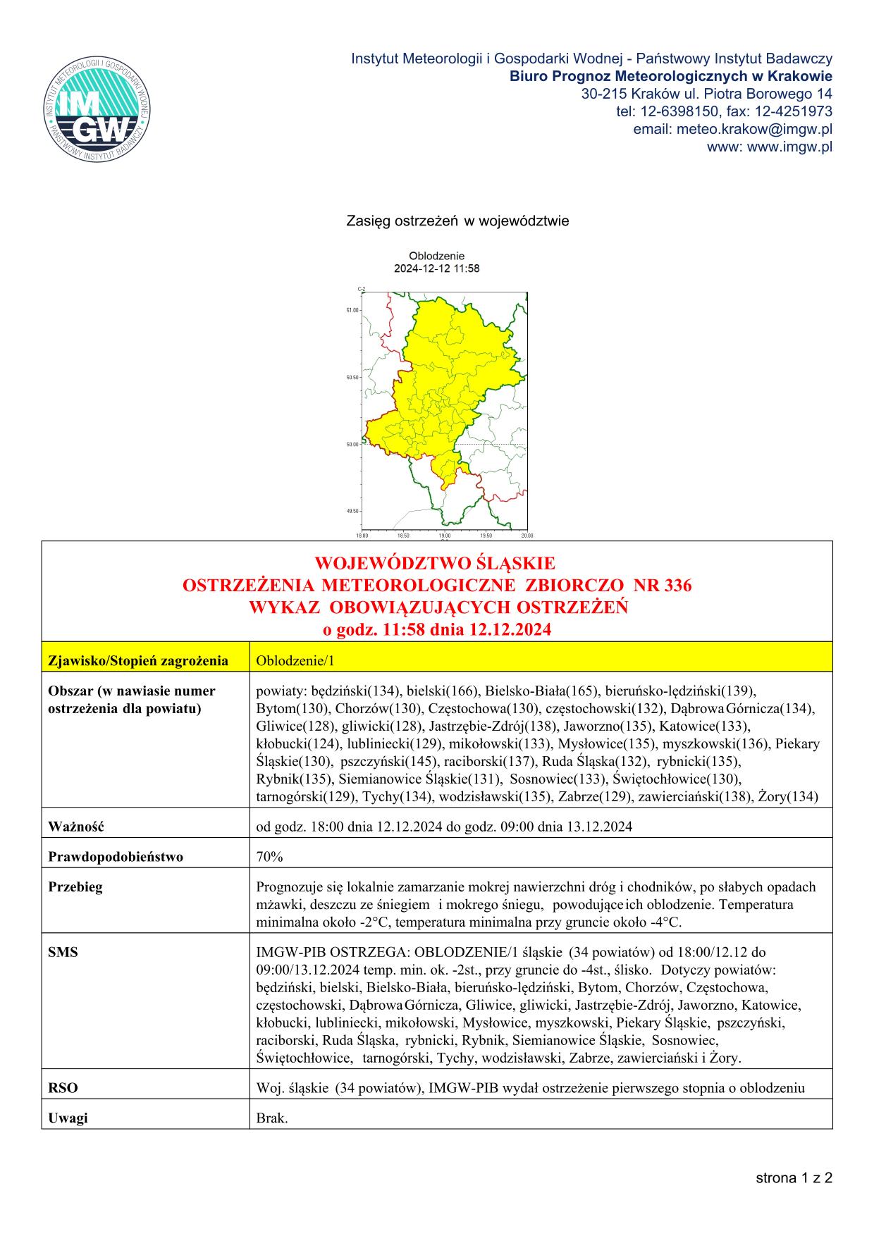 mapa wystąpienia zjawiska