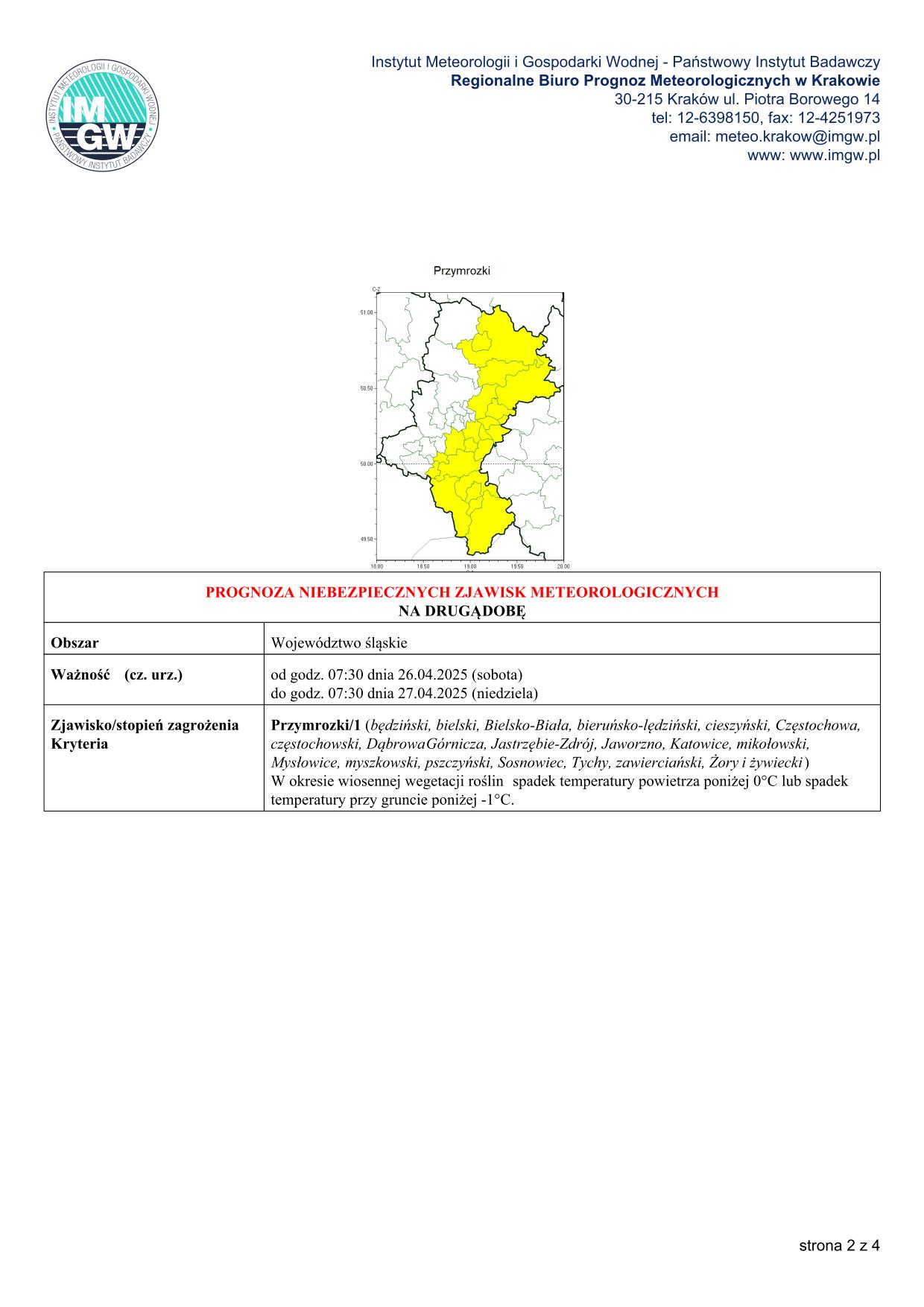 mapa wystąpienia zjawiska