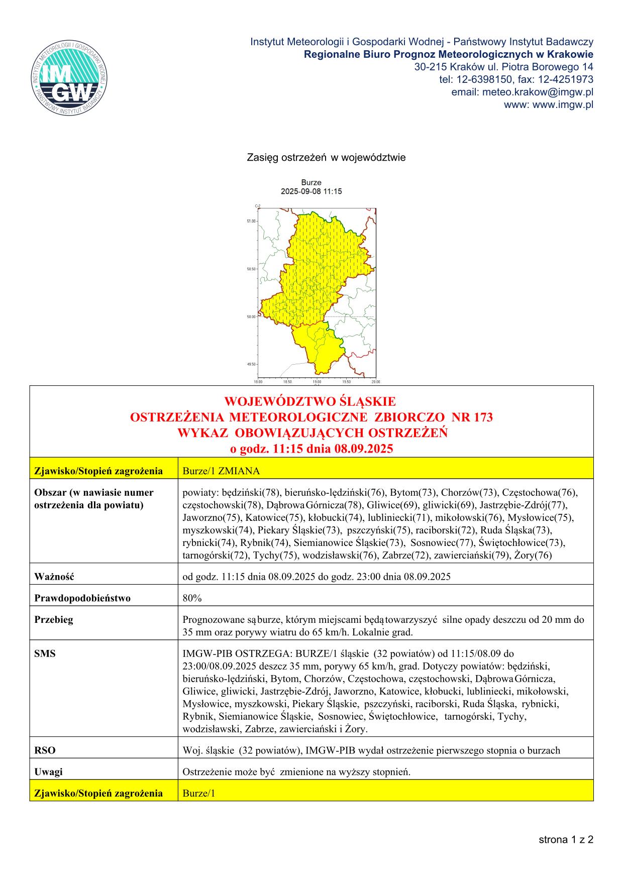mapa wystąpienia zjawiska