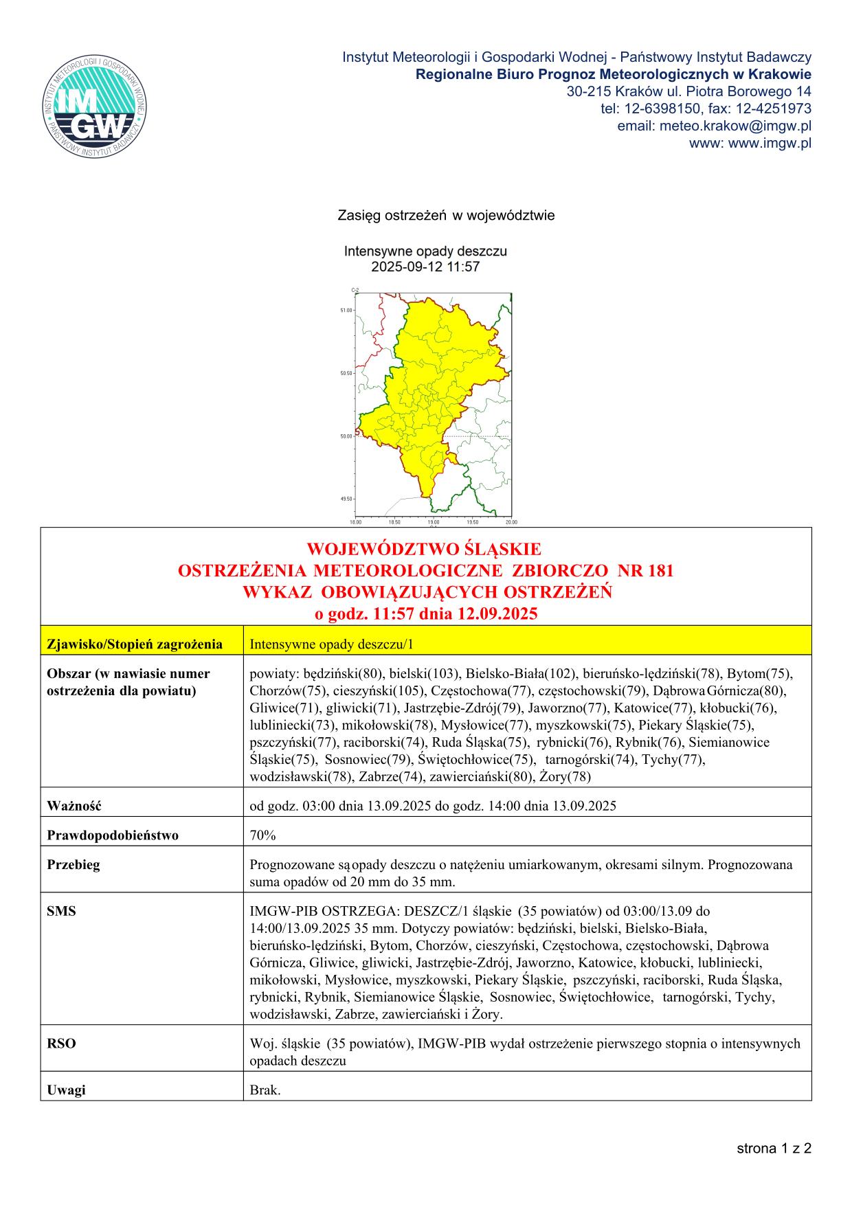 mapa wystąpienia zjawiska